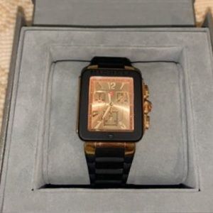 Michele Black Silicone Rose Gold Watch